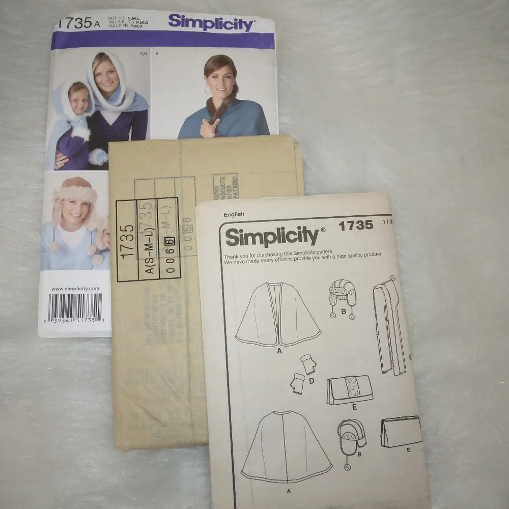 Simplicity 1735 Misses Cape Hood Hat Purse